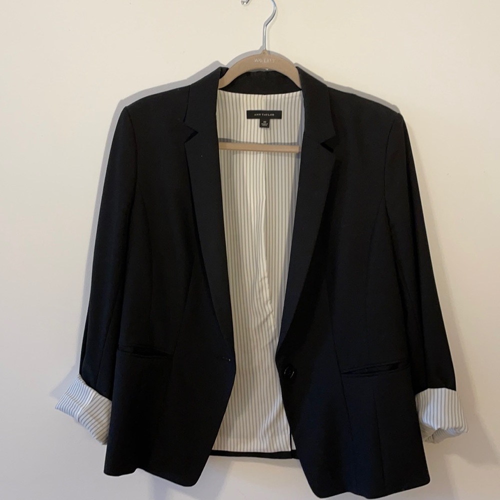 Ann Taylor Suit Jacket + Cropped pant w/ Pinstripe Lining